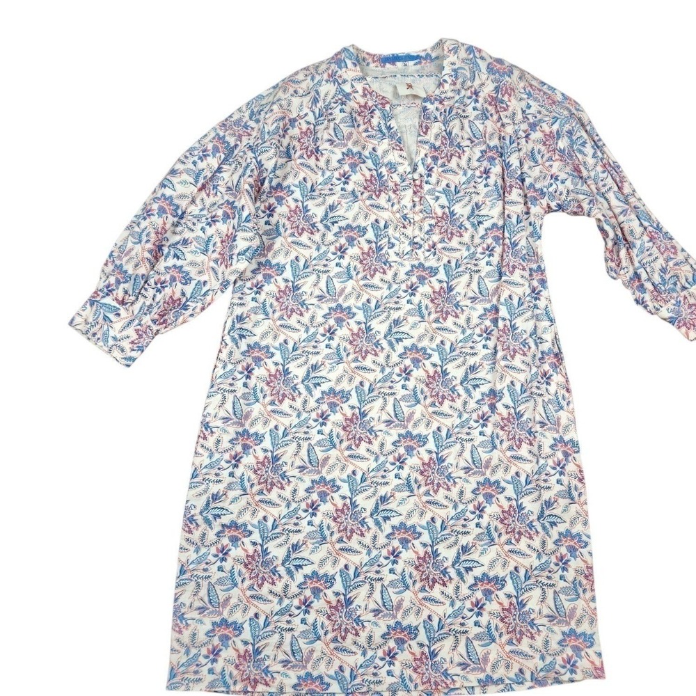 NWT J McLaughlin Nylee Linen Shift Dress Sz M Floral Print 3/4 Sleeve Boho
